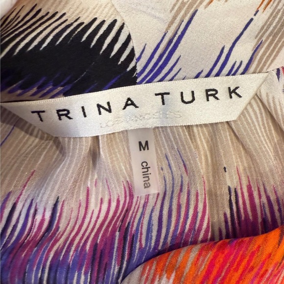 Trina Turk medium 100% silk Halter blouse women tie rainbow stripe resort boho - Picture 5 of 9